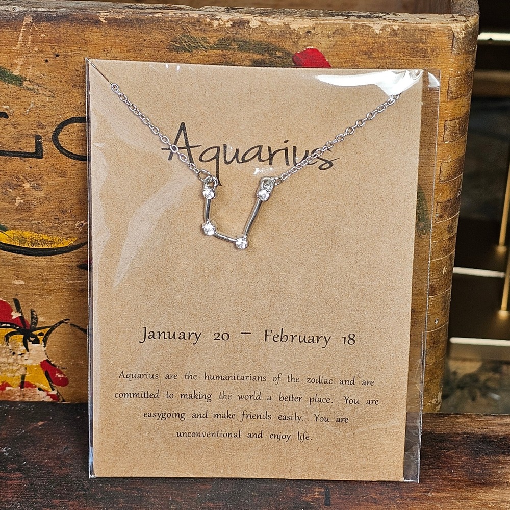 Silver Aquarius Constellation Necklace Jewelry Women OS Zodiac Dainty Rhinestone